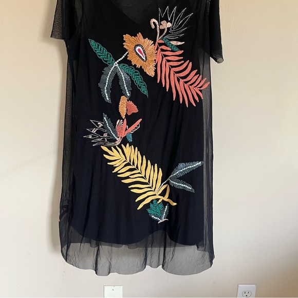 Guess Jimena Tropic Floral Embroidered Black Dress Medium - Picture 13 of 13